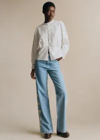 Pantalon Valentin - Sézane x SEA NY - Broderie Placée Crème Fond Bleu Denim — view 2