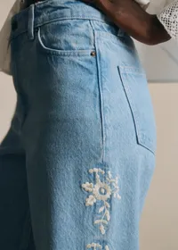 Pantalon Valentin - Sézane x SEA NY - Broderie Placée Crème Fond Bleu Denim — view 3