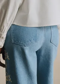 Pantalon Valentin - Sézane x SEA NY - Broderie Placée Crème Fond Bleu Denim — view 4
