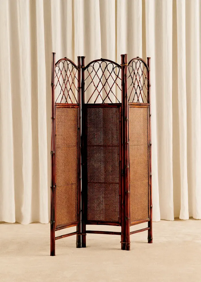 Paravent en bambou et cannage foncé vintage - Bambou et cannage