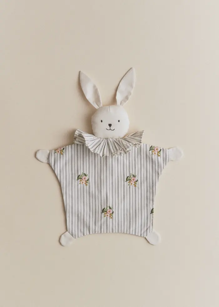 Peluche Doudou - Rayures Broderies Fleurs