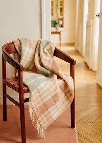 Plaid en mohair - Quadrillage sauge et caramel — view 2