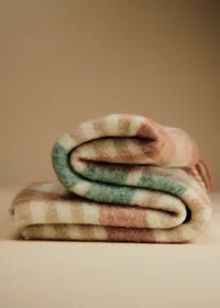 Plaid en mohair - Quadrillage sauge et caramel — view 5