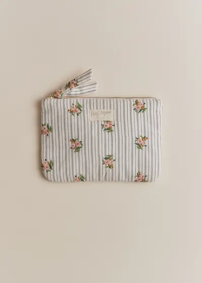 Pochette plate - Rayures Broderie Fleurs
