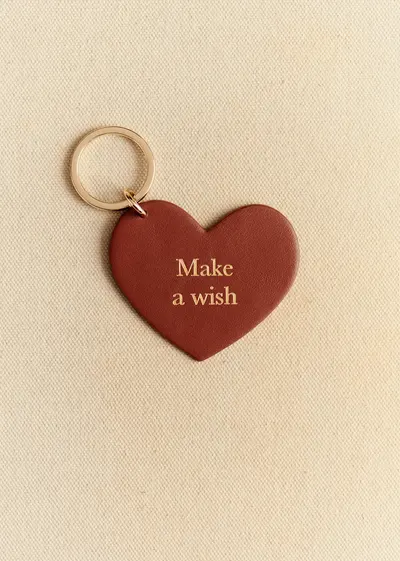 Porte-clé Coeur - Brun "Make a wish"