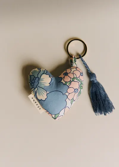 Porte-Clé Coeur Matelassé - Imprimé Bleu des Prés