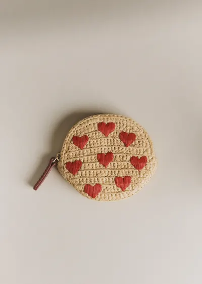 Porte-monnaie Nicole - Raphia Broderie Coeur