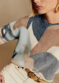 Pull Hollie - Imprimé Feuillage Bleu/ Camel — view 2