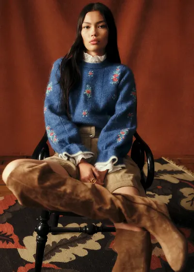 Pull Mathieu - Sézane x Baziszt - Jacquard Fond Bleu