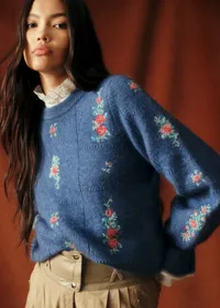 Pull Mathieu - Sézane x Baziszt - Jacquard Fond Bleu — view 2