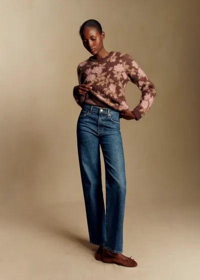Pull Yuri - Jacquard Roses Fond Marron