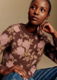 Pull Yuri - Jacquard Roses Fond Marron — view 2