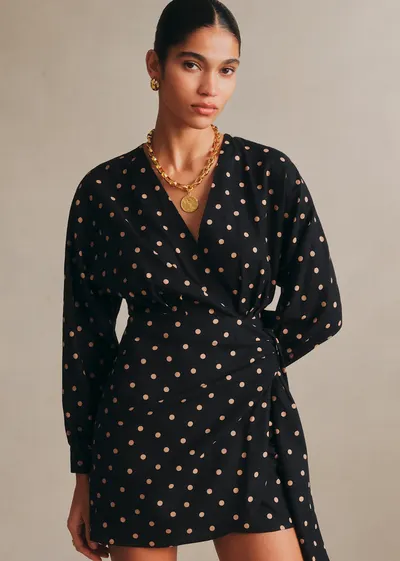 Robe ALICE - Imprimé Pois Beige Fond Noir