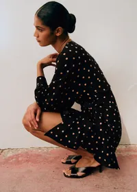 Robe ALICE - Imprimé Pois Beige Fond Noir — view 2