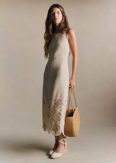 Robe Cherina - Crochet Crème Fond Naturel Patch Taupe