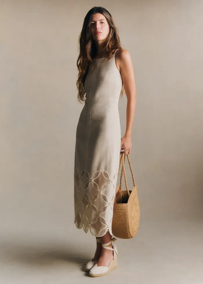 Robe Cherina - Crochet Crème Fond Naturel Patch Taupe