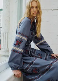 Robe Cindya - Sézane x SEA NY - Broderie Contrastée Brique Fond Marine — view 2