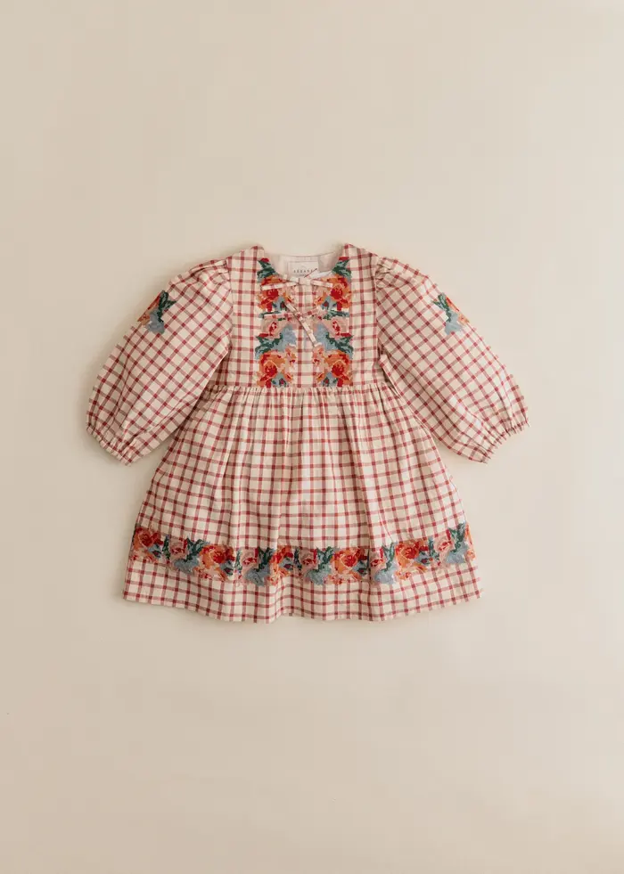 Robe Dakila - Sézane x SEA NY - Broderie Placée Terre Fond À Carreaux
