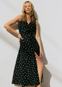 Robe Fitia - Imprimé Pois Beige Fond Noir — view 3