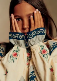 Robe Francyna - Petit Sézane x Baziszt - Patchwork Bico Ecru Bleu — view 3
