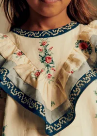 Robe Francyna - Petit Sézane x Baziszt - Patchwork Bico Ecru Bleu — view 4