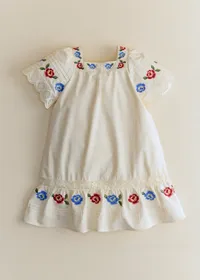 Robe Liara - Broderie Placée Fleur Multico Fond Ecru — view 4