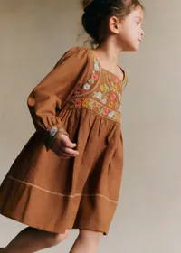 Robe Lisha - Broderie Contrastée Fond Marron — view 2