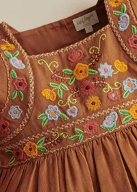Robe Lisha - Broderie Contrastée Fond Marron — view 3