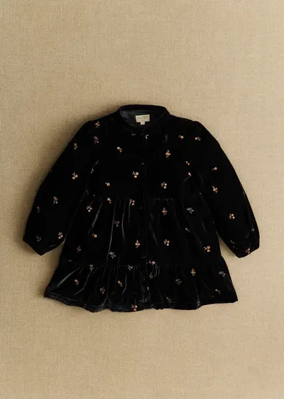 Robe Louise - Noir / Broderie Bronze
