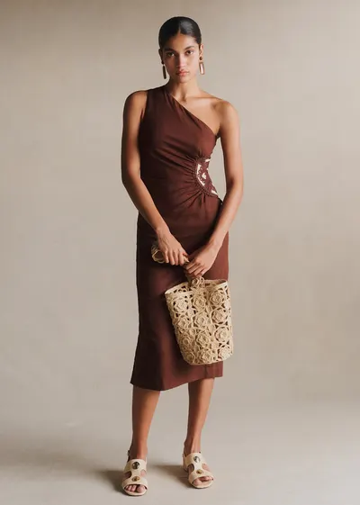 Robe Lua - Crochet crème Fond Chocolat