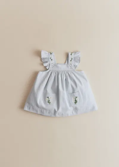 Robe Mimi - Broderie Contrastée Marguerite Fond Bleu Ciel