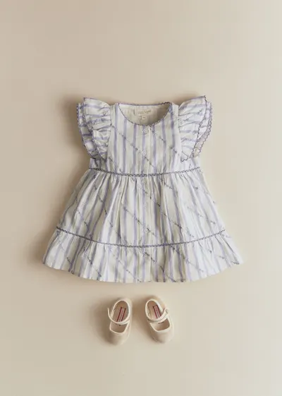 Robe Natalia - Rayures Lavande Broderie