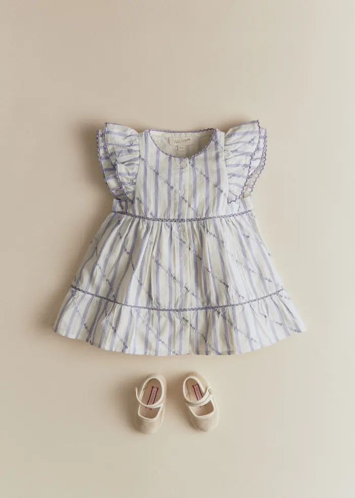 Robe Natalia - Rayures Lavande Broderie