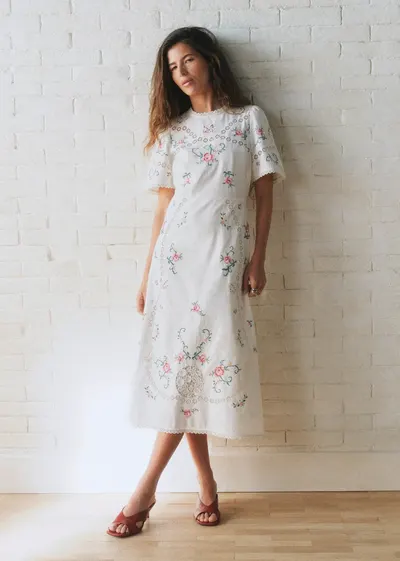 Robe Olivia - Sézane x SEA NY - Broderie Contrastée Mini Multico Fond Écru