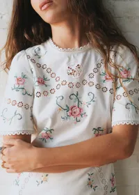 Robe Olivia - Sézane x SEA NY - Broderie Contrastée Mini Multico Fond Écru — view 2