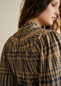 Robe Teora - Carreaux Ocre Bleu — view 3
