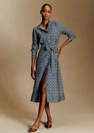 Robe Vera - Sézane x Antoinette Poisson - Bleu Imprimé Noisettes