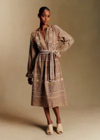 Robe Véronique - Vichy Marron Broderies Lila — view 2