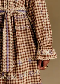 Robe Véronique - Vichy Marron Broderies Lila — view 3
