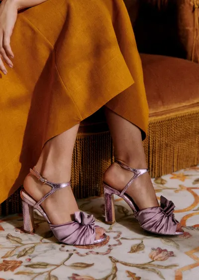 Sandales Marlene - CFM Souliers x Editions Sézane - Mini serpent et satin mauve