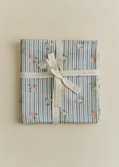 Set de 2 langes - Rayures Broderies Fleurs