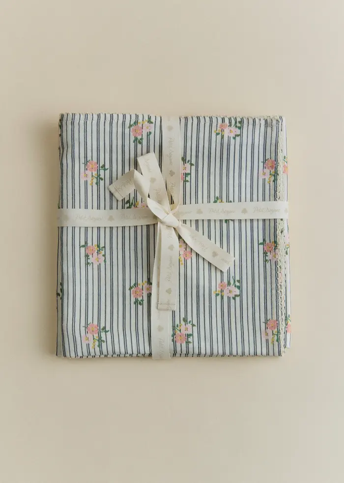 Set de 2 langes - Rayures Broderies Fleurs