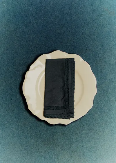 Set de 2 serviettes brodées - Bleu uni