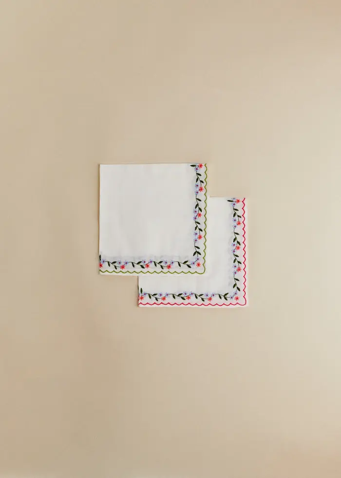 Set de 2 serviettes brodées - Les petites fleurs