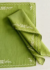 Set de 2 serviettes - Brodées Primavera - Vert Olive et Ecru — view 2