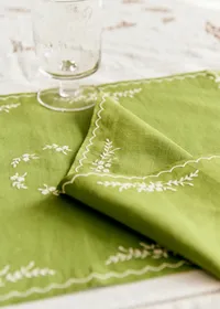 Set de 2 serviettes - Brodées Primavera - Vert Olive et Ecru — view 3