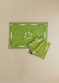Set de 2 serviettes - Brodées Primavera - Vert Olive et Ecru — view 4