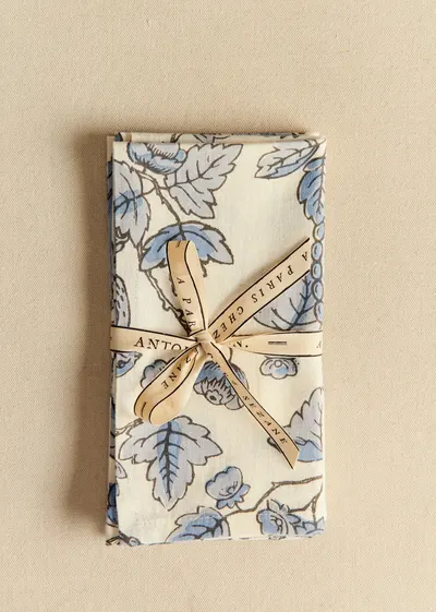 Set de 2 serviettes - Sézane x Antoinette Poisson - Imprimé Oiseaux Bleus