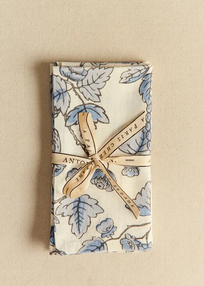Set de 2 serviettes - Sézane x Antoinette Poisson - Imprimé Oiseaux Bleus