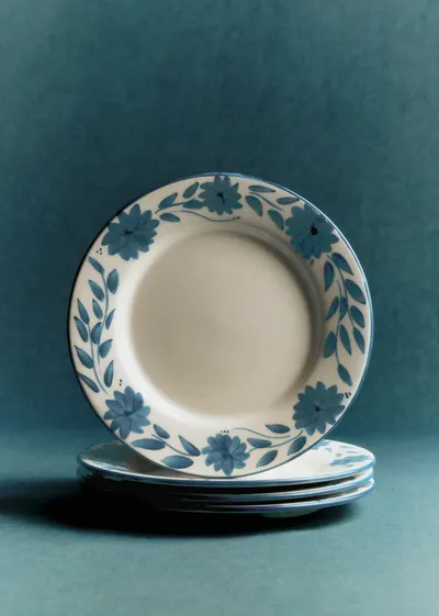 Set de 4 assiettes à dessert - Fleurs de Jardin - Bleu Vintage